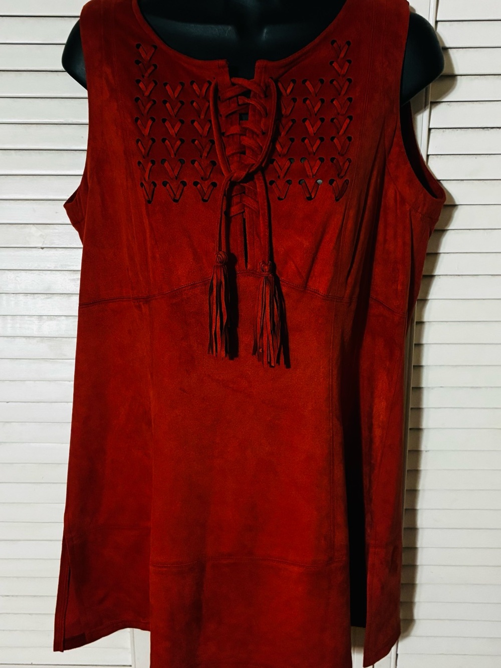 John Mark Red Suede Lace-Up Tank